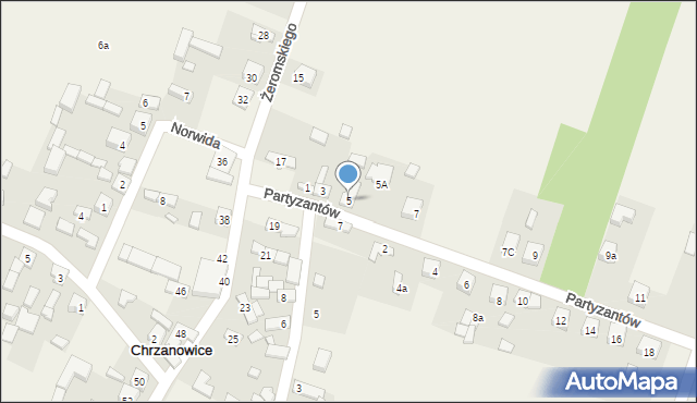 Chrzanowice, Partyzantów, 5, mapa Chrzanowice