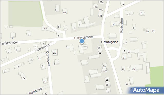 Chwalęcice, Partyzantów, 1, mapa Chwalęcice