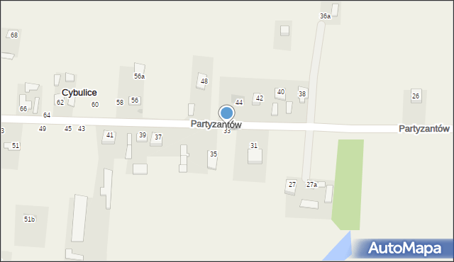 Cybulice, Partyzantów, 33, mapa Cybulice