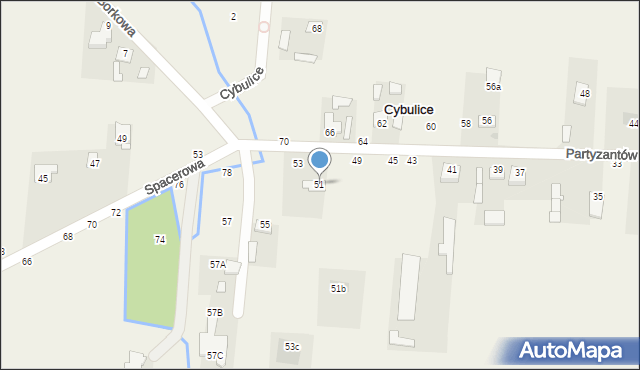 Cybulice, Partyzantów, 51, mapa Cybulice