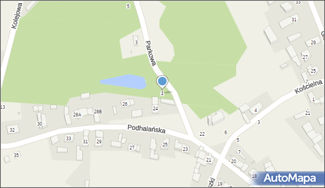 Dąbrowa, Parkowa, 1, mapa Dąbrowa