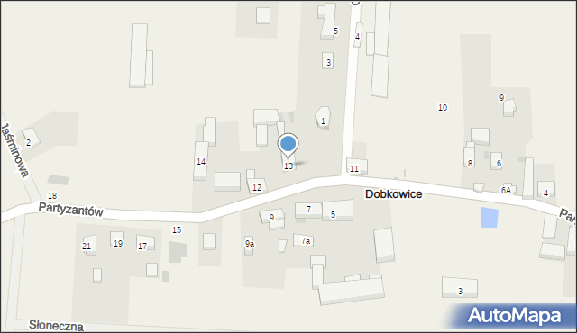 Dobkowice, Partyzantów, 13, mapa Dobkowice