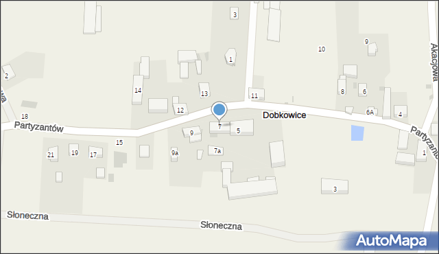 Dobkowice, Partyzantów, 7, mapa Dobkowice