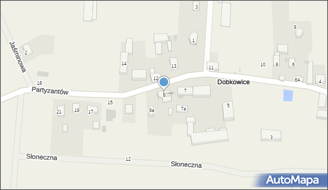 Dobkowice, Partyzantów, 9, mapa Dobkowice