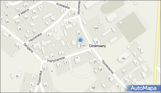 Dziemiany, Partyzantów, 2, mapa Dziemiany