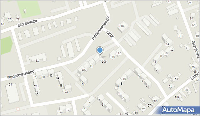 Gliwice, Paderewskiego Ignacego Jana, 106A, mapa Gliwic