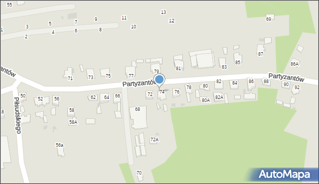 Głogów Małopolski, Partyzantów, 74a, mapa Głogów Małopolski