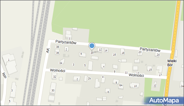 Gomunice, Partyzantów, 10, mapa Gomunice