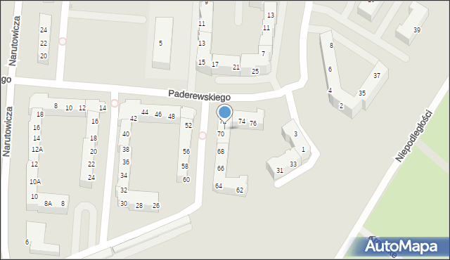 Gorzów Wielkopolski, Paderewskiego Ignacego Jana, 72A, mapa Gorzów Wielkopolski