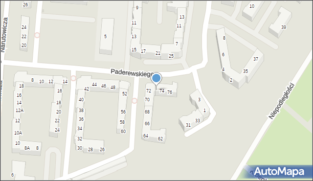 Gorzów Wielkopolski, Paderewskiego Ignacego Jana, 74A, mapa Gorzów Wielkopolski