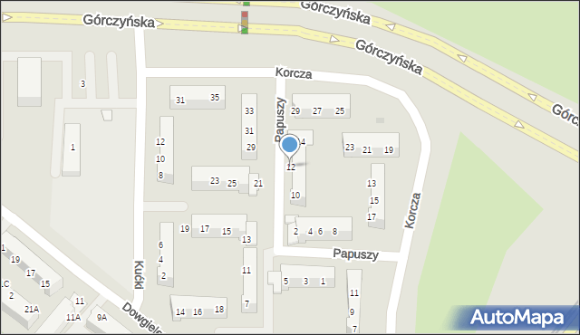 Gorzów Wielkopolski, Papuszy, 12, mapa Gorzów Wielkopolski