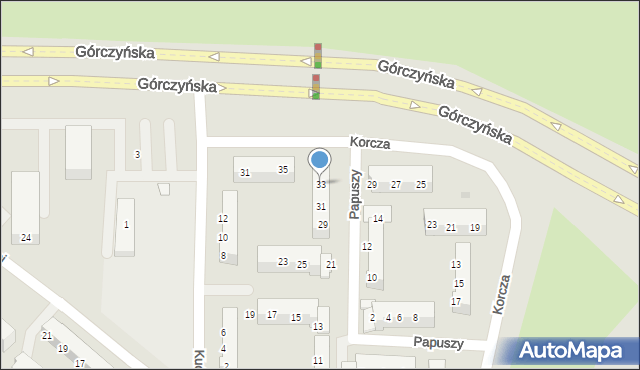 Gorzów Wielkopolski, Papuszy, 33, mapa Gorzów Wielkopolski