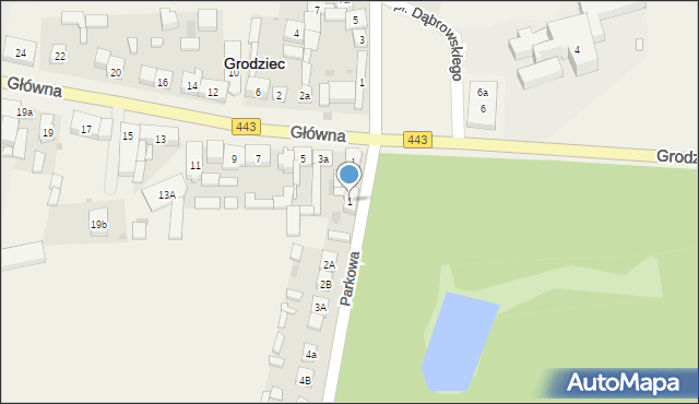 Grodziec, Parkowa, 1, mapa Grodziec