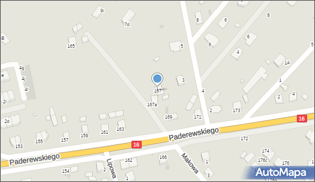 Grudziądz, Paderewskiego Ignacego Jana, 167, mapa Grudziądza