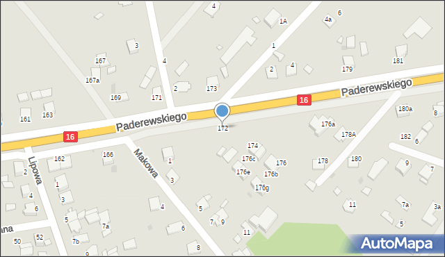 Grudziądz, Paderewskiego Ignacego Jana, 172, mapa Grudziądza