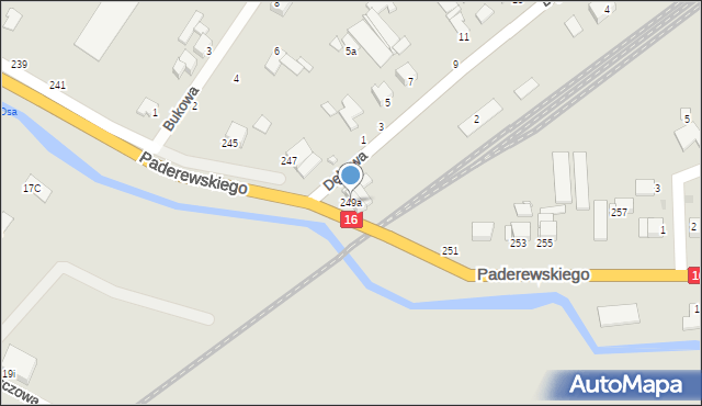 Grudziądz, Paderewskiego Ignacego Jana, 249a, mapa Grudziądza