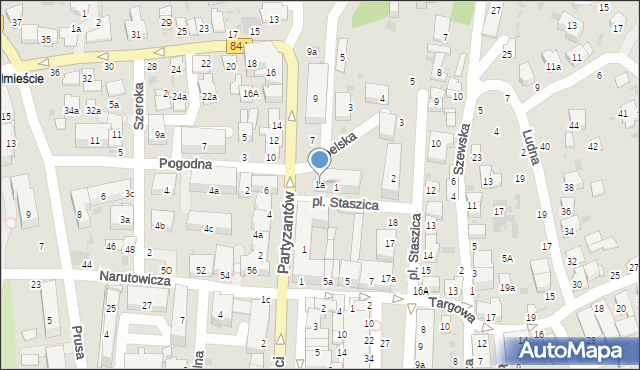 Hrubieszów, Partyzantów, 1a, mapa Hrubieszów