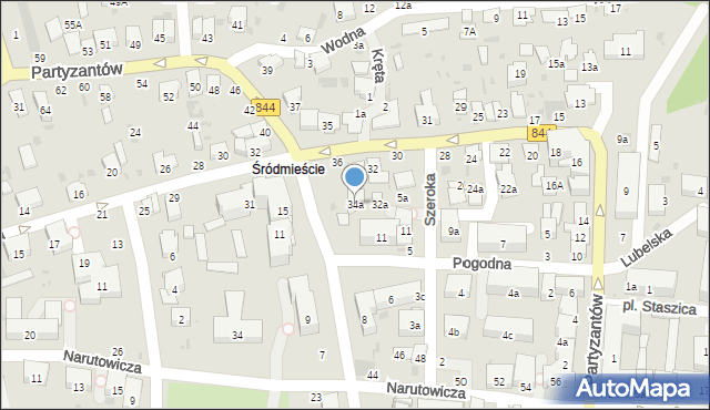 Hrubieszów, Partyzantów, 34a, mapa Hrubieszów