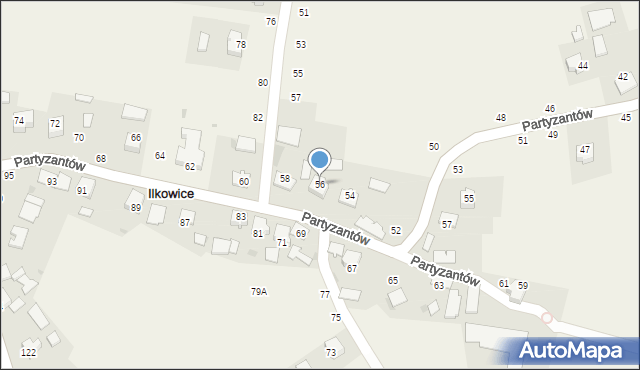 Ilkowice, Partyzantów, 56, mapa Ilkowice