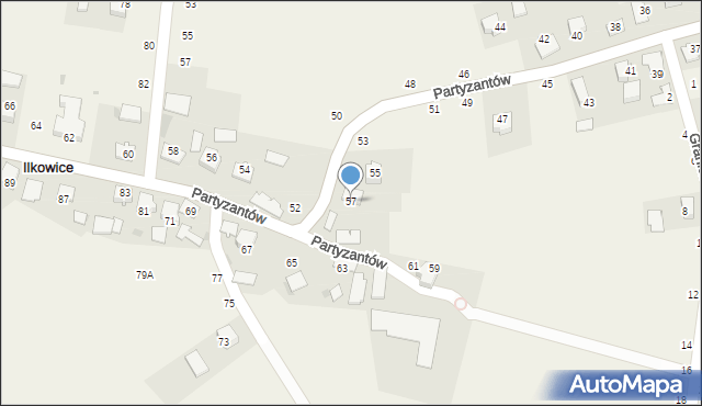 Ilkowice, Partyzantów, 57, mapa Ilkowice