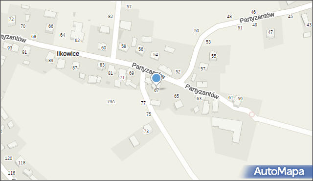 Ilkowice, Partyzantów, 67, mapa Ilkowice