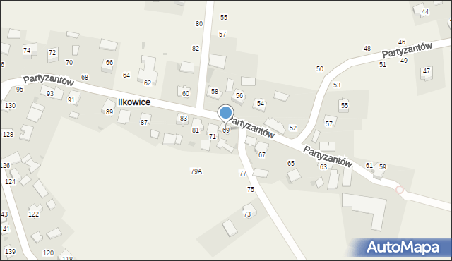 Ilkowice, Partyzantów, 69, mapa Ilkowice