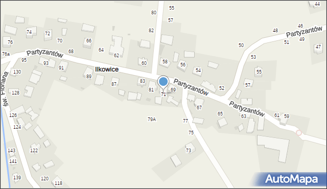 Ilkowice, Partyzantów, 71, mapa Ilkowice