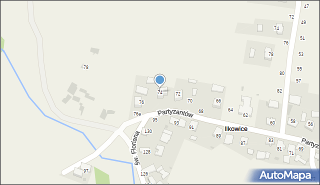 Ilkowice, Partyzantów, 74, mapa Ilkowice