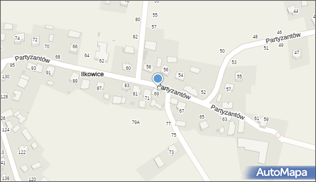 Ilkowice, Partyzantów, 79, mapa Ilkowice