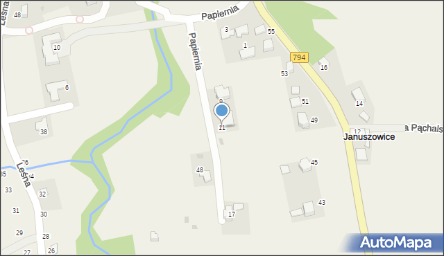 Januszowice, Papiernia, 11, mapa Januszowice