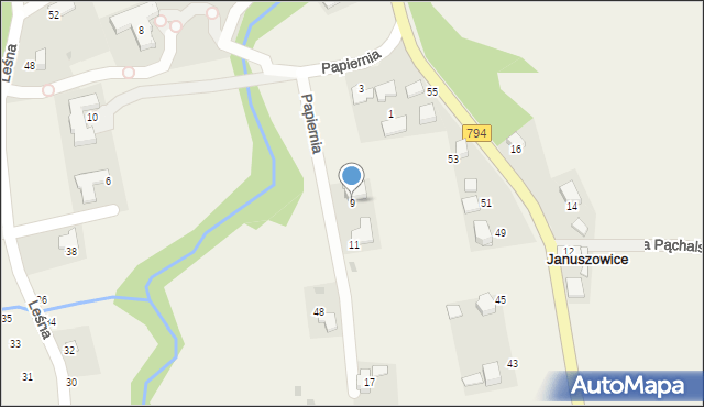 Januszowice, Papiernia, 9, mapa Januszowice