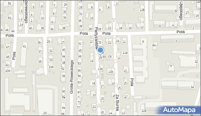 Jasło, Partyzantów, 13, mapa Jasła