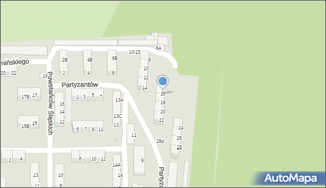 Jaworzno, Partyzantów, 16, mapa Jaworzno