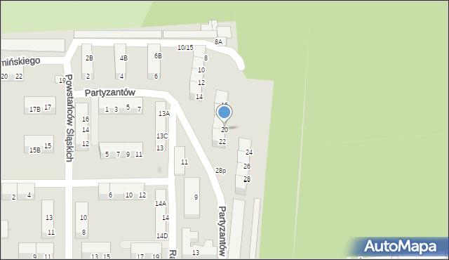 Jaworzno, Partyzantów, 20, mapa Jaworzno