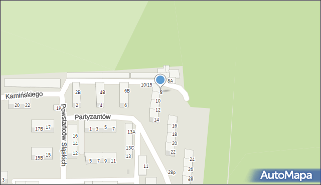 Jaworzno, Partyzantów, 8, mapa Jaworzno