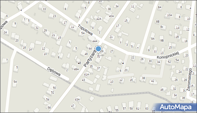 Jędrzejów, Partyzantów, 31, mapa Jędrzejów