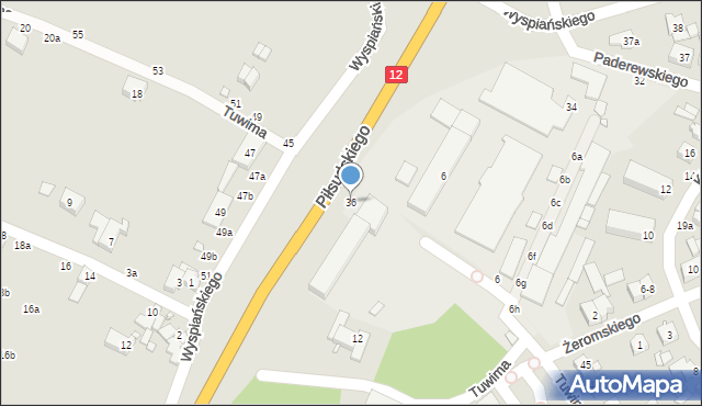 Kalisz, Paderewskiego Ignacego Jana, 36, mapa Kalisza