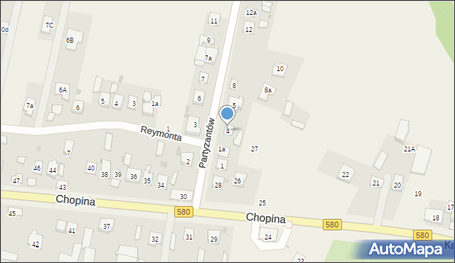 Kampinos, Partyzantów, 4, mapa Kampinos