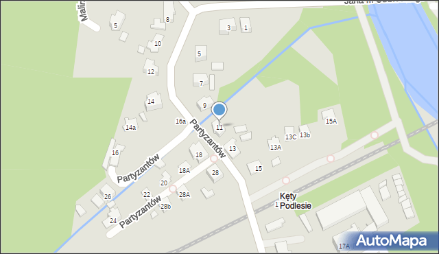 Kęty, Partyzantów, 11, mapa Kęty