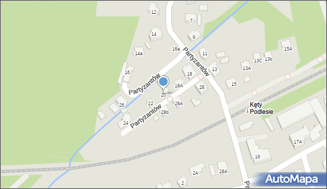 Kęty, Partyzantów, 20, mapa Kęty