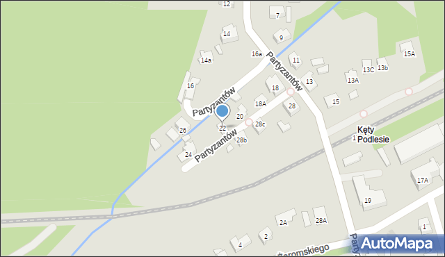 Kęty, Partyzantów, 22, mapa Kęty