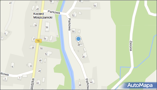 Kocierz Moszczanicki, Parkowa, 48, mapa Kocierz Moszczanicki