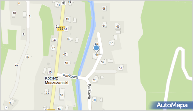 Kocierz Moszczanicki, Parkowa, 58, mapa Kocierz Moszczanicki