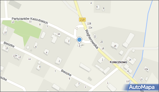 Koleczkowo, Partyzantów Kaszubskich, 1, mapa Koleczkowo