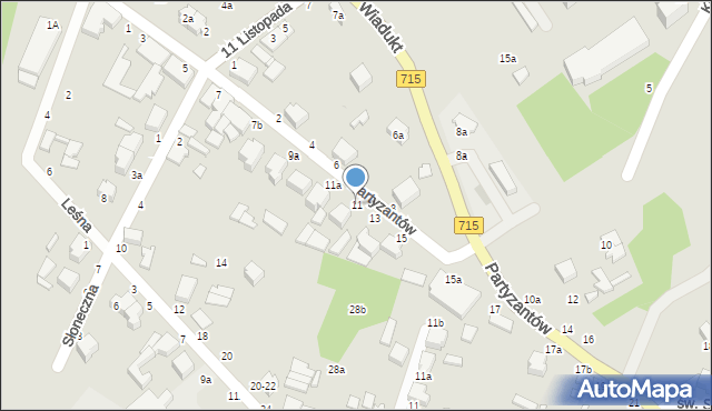 Koluszki, Partyzantów, 11, mapa Koluszki