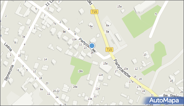 Koluszki, Partyzantów, 15, mapa Koluszki