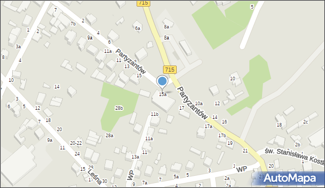 Koluszki, Partyzantów, 15a, mapa Koluszki