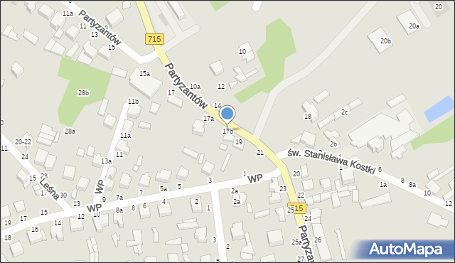 Koluszki, Partyzantów, 17b, mapa Koluszki