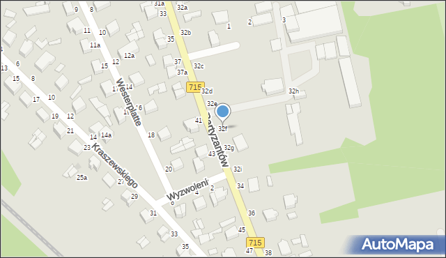 Koluszki, Partyzantów, 32f, mapa Koluszki