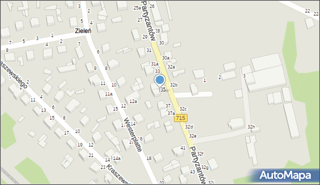 Koluszki, Partyzantów, 35a, mapa Koluszki